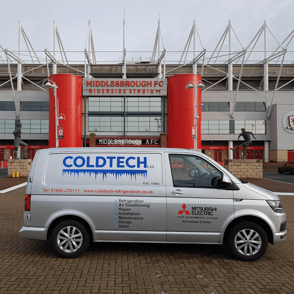 picture of Coldtech van parked outside Middlesbrough football stadium