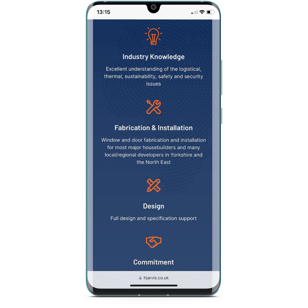 H Jarvis expertise section on mobile