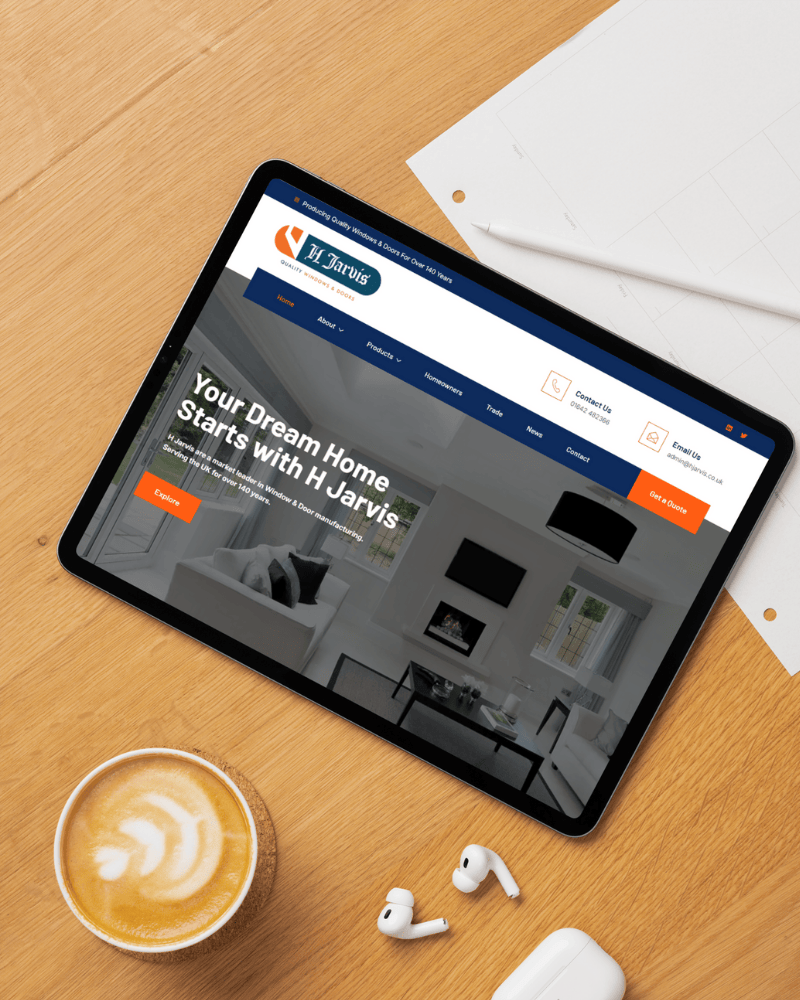 mockup of H Jarvis website displayed on tablet